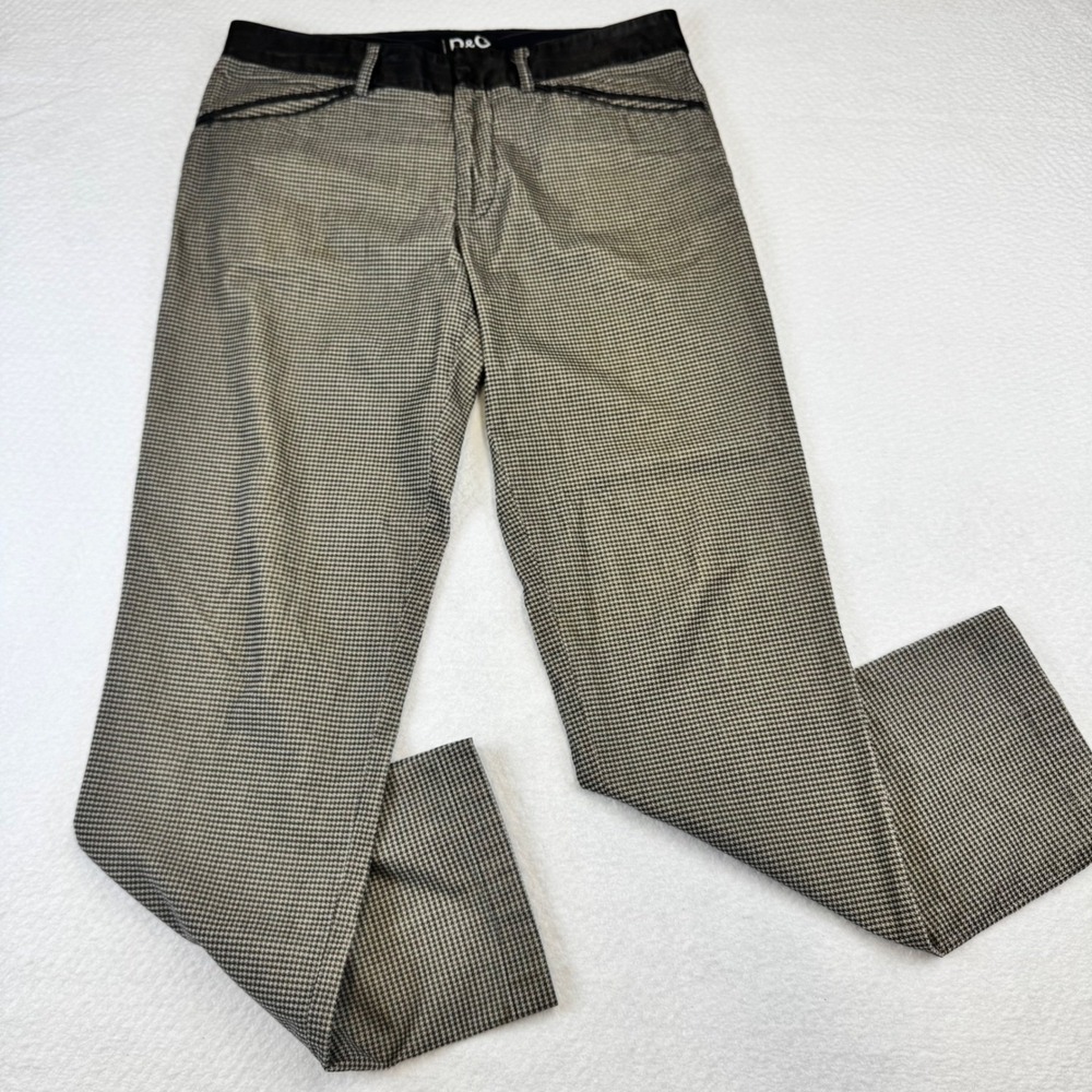 D&G Dolce & Gabbana Wool Trousers Men 34 Black Brown Houndstooth & Leather